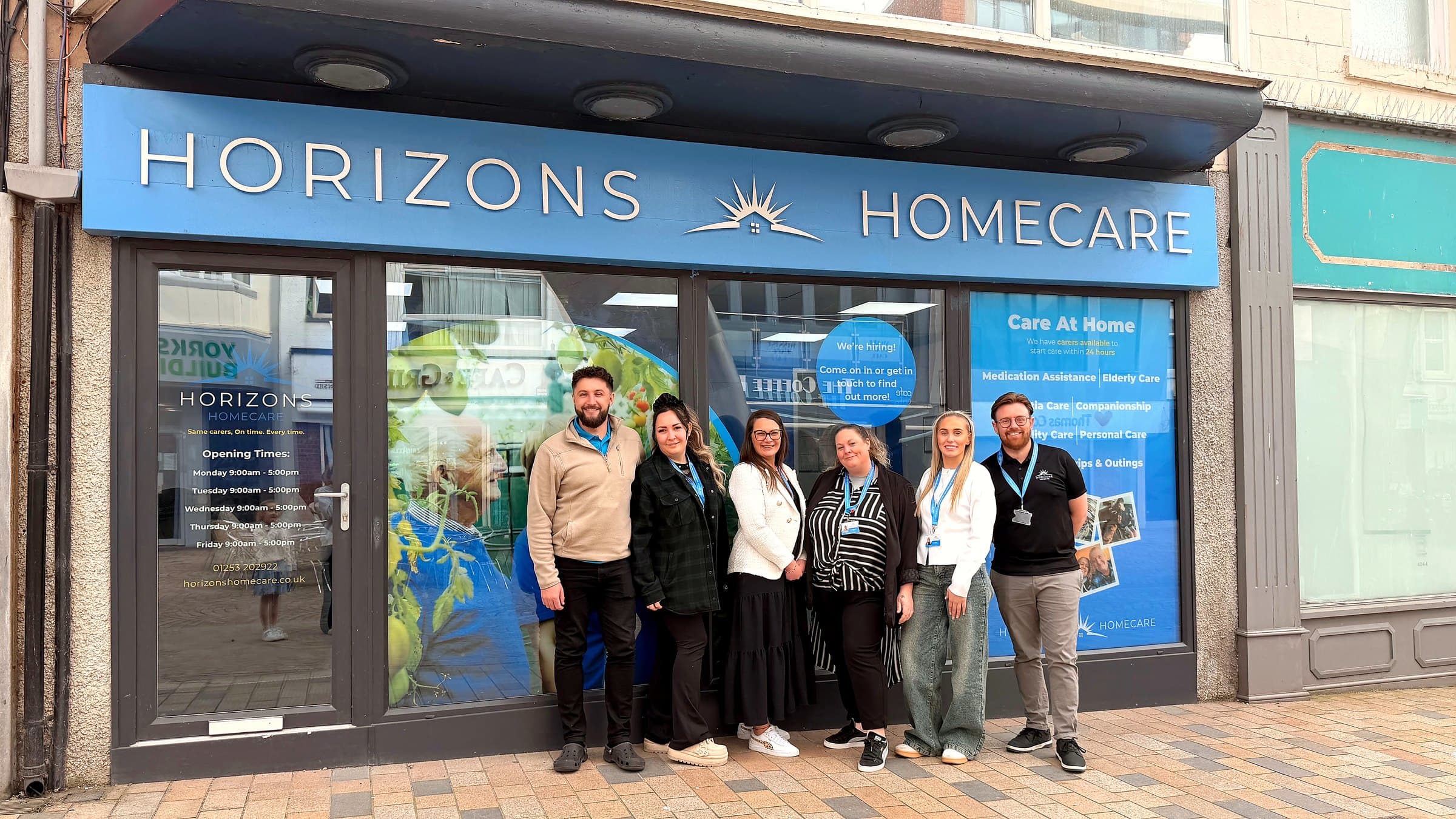 Horizons Homecare team outside the Blackpool office